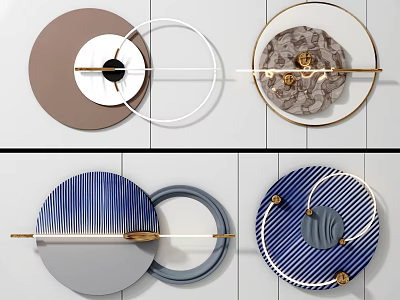 Modern Luxury Circular Wall Decor With Metal Geometric Lines Marble Texture And Blue White Stripes 3d model