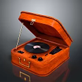 Classic Wooden Portable Record Player with Open Lid Vinyl Record and Stylus