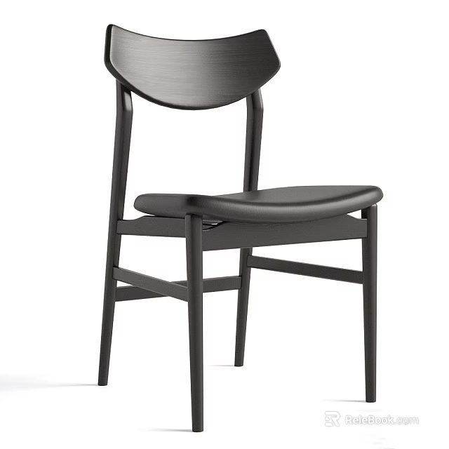 Modern Minimalist Dining Chair With Curved Backrest And Black Metal Frame 3d model 