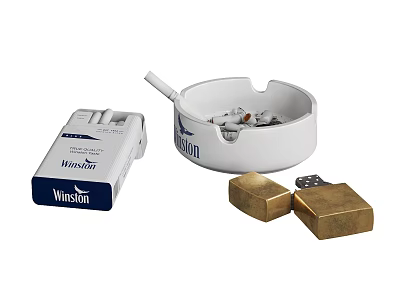 Stylish Decorative Ornament Set With Winston Cigarette Pack White Ashtray And Brass Lighters 3d model