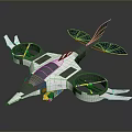 Futuristic Flying Vehicle with Sleek Silver Body Dual Rotor Blades Blue Solar Panels on Wings