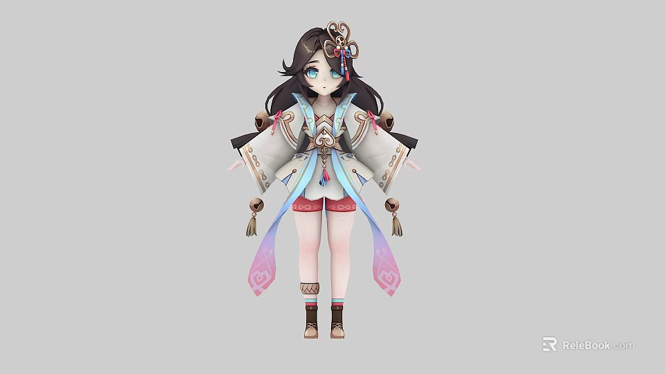 Woman In Traditional Style Clothing With Decorative Hairstyle And Fringed Accessories 3d model 