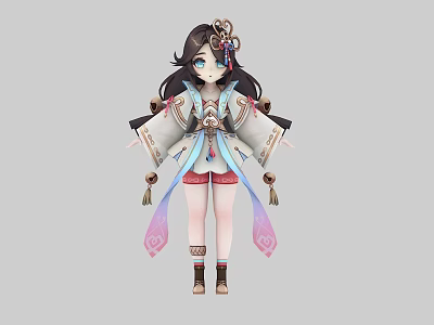 Woman In Traditional Style Clothing With Decorative Hairstyle And Fringed Accessories 3d model