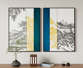 New Chinese Landscape Painting Decorative Painting Hanging Painting 3d model