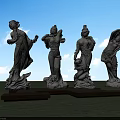 Classical Stone Sculptures of Four Figures with Different Poses on Wooden Bases