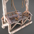 Antique Wooden Frame Structure With Hanging Ropes And Wooden Beam Platform Design
