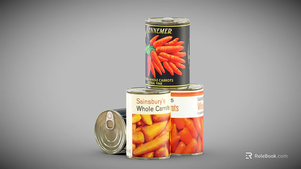 Stacked Canned Whole Carrots As Essential Household Grocery For Daily Cooking Needs 3d model 