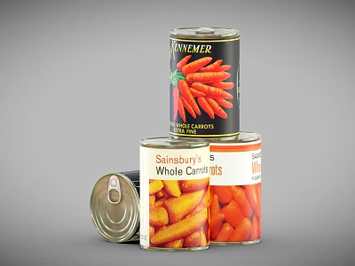 Stacked Canned Whole Carrots As Essential Household Grocery For Daily Cooking Needs 3d model