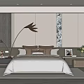 Modern Bedroom Interior Design With Gray Bedding White Curtains Floor Lamp Wardrobe And Rug