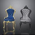 Elegant Classic Carved Chairs With Blue Gray Diamond Tufted Upholstery And Ornate Legs