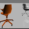 Modern Office Chairs with Orange and White Design and Rolling Wheels 3d model