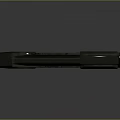 Futuristic Metallic Weapon Phaser With Yellow Warning Stripes And Red Logo