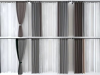 Modern Striped Curtains In Neutral Tones With Sheer And Solid Fabrics For Home Decor 3d model