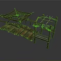 Rustic Wooden Scene Components With Planks Platforms And Support Frames 3d model