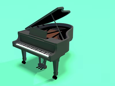 Elegant Black Grand Piano with Open Lid and White Keys on Light Green Background 3d model