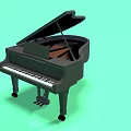 Elegant Black Grand Piano with Open Lid and White Keys on Light Green Background