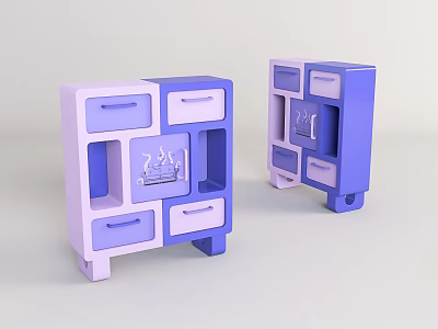 Modern Purple Entryway Console Side Cabinet With Multiple Drawers And Open Compartments 3d model