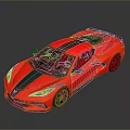Red Two Door Sports Car With Black Stripes Sleek Design And Black Wheels