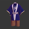 Blue Kimono With White Stripes Star Pattern Silver Belt And Yellow Patterned Pants