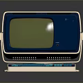 Vintage Computer Monitor With Green Screen And Blue Keyboard