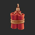 Red Cylindrical Firecrackers Bundled With Rope And Golden Ribbon Decoration