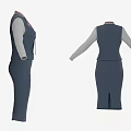 Navy Blue Uniform Dress With Gray Long Sleeves And Striped Necktie