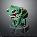 Cute Green Creature Character With Big Eyes Sitting On Gray Stone Base Figurine
