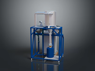 Industrial Equipment With Blue Frame Silver Cylindrical Container Pipes And Blue Barrel At Bottom 3d model