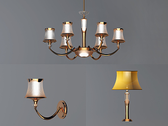 Simple European lamps and lanterns combination chandeliers 3d model