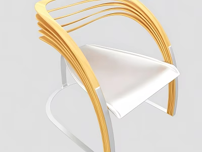 Modern Leisure Chair With Curved Wooden Armrests Parallel Slat Backrest And White Seat 3d model