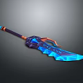 Fantasy Polearm Weapon With Blue Glowing Sharp Blade And Decorative Handle 3d model