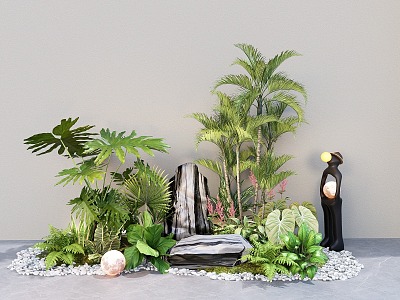 Courtyard landscape sketch plant landscaping stone green plant pile model