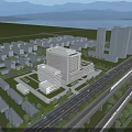 Modern Multi Storey Hospital Building With Green Roof Surrounding Landscape And Road Access