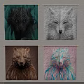 Colorful Animal Tapestry Wall Hangings With Black White Brown Wolf And Bear Heads