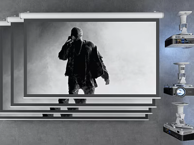 Advanced Projection Monitoring System With Projection Screen And Multiple Projectors For Surveillance Image 3d model