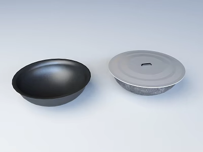 Black Non Stick Frying Pan And Silver Lid Cookware Set For Kitchen Use 3d model
