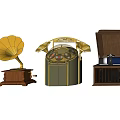 Vintage Headphone Speaker with Decorative Horn and Classic Wooden Base Design
