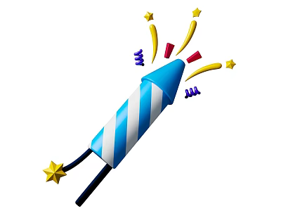 Firework Shaped Art Installation With Blue And White Stripes Yellow Star Decorations And Colorful Accents 3d model
