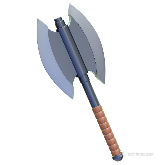 Double Bladed Battle Axe Weapon With Metal Blades And Brown Wooden Handle 3d model 