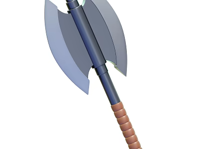 Double Bladed Battle Axe Weapon With Metal Blades And Brown Wooden Handle 3d model