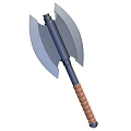 Double Bladed Battle Axe Weapon With Metal Blades And Brown Wooden Handle