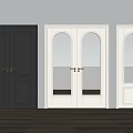 Modern Double Doors In Black And White With Glass Panels And Golden Handles