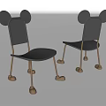 Gray Leisure Chairs With Mickey Mouse Ear Shaped Backrest And Metal Legs