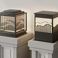 Traditional Black Lanterns On White Pillars With Wavy Pattern Design For Outdoor Decorative Lighting 3d model