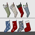 Colorful Decorative Christmas Stockings With Various Festive Patterns Displayed On Shelf