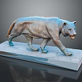 Realistic Tiger Sculpture With Bronze Blue Finish Walking Pose On White Plinth