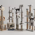 Different Design Cat Trees As Pet Furniture With Scratching Posts And Platforms