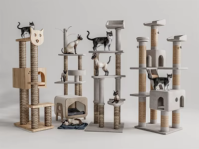 Different Design Cat Trees As Pet Furniture With Scratching Posts And Platforms 3d model