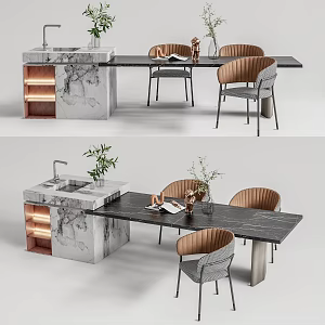Modern Dining Table and Chair Combination Nakajima Bar Table and Chair 3d model