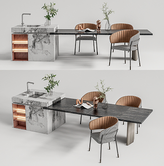 Modern Dining Table and Chair Combination Nakajima Bar Table and Chair 3d model